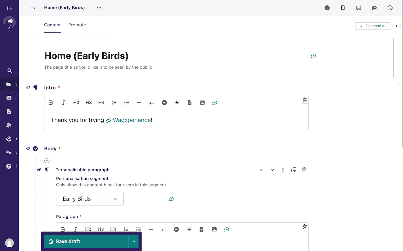 The newly created page allowing you to change anything you want