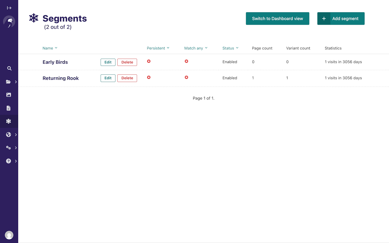 The segment list view